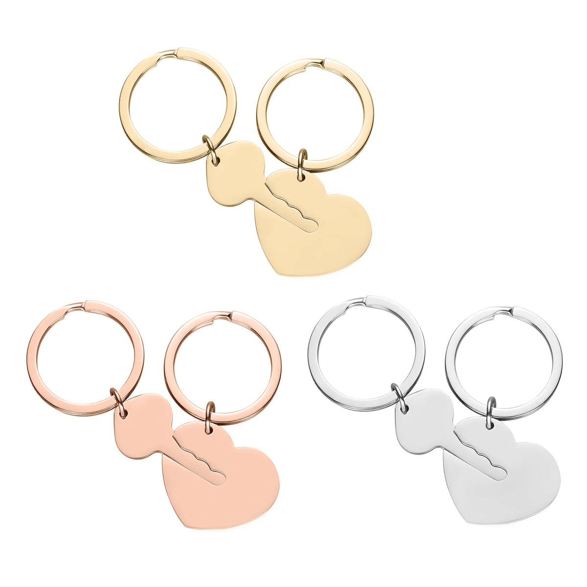Stainless Steel Heart and Key Keychain Set
