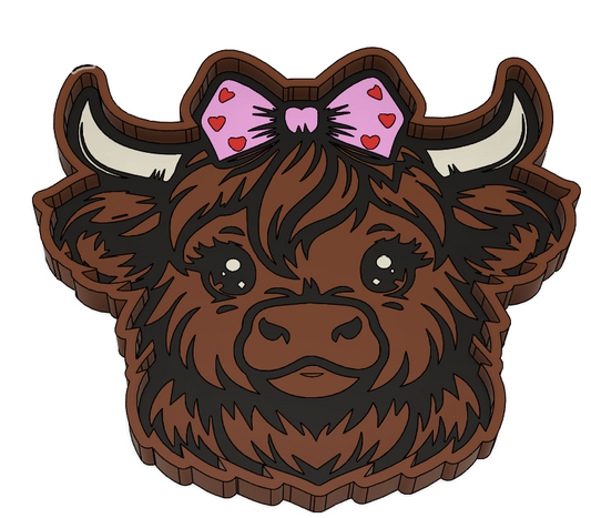 Highland Cow with Bow Bead Tray 3MF File | Cute Cow Organizer | Craft Tray | 3D Print File Download