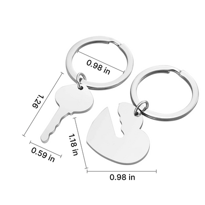Stainless Steel Heart and Key Keychain Set